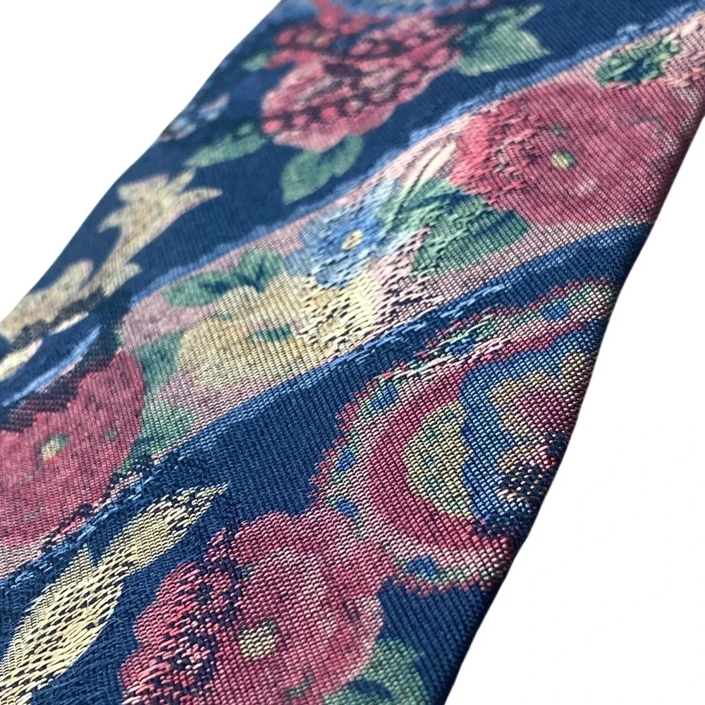 Vintage Beans McGee Tie Floral Paisley Mens Navy USA Dark Academia